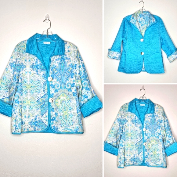 PATTY KIM Jackets & Blazers - Patty Kim NY Reversible Quilted Blazer Jacket Mixed Print Paisley Polka Dot